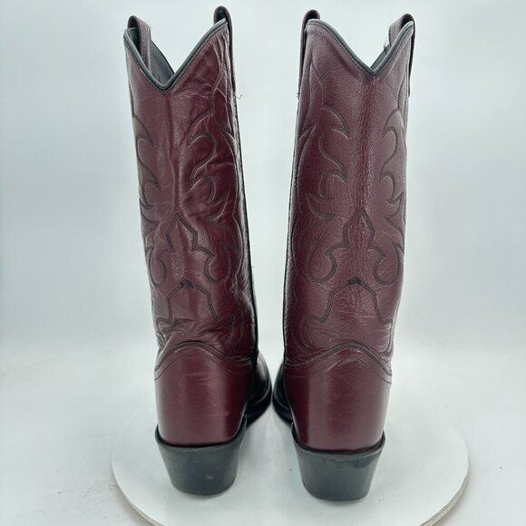Old West Men Size 8D Black Cherry Leather Pull On Western Cowboy Boot main image 6